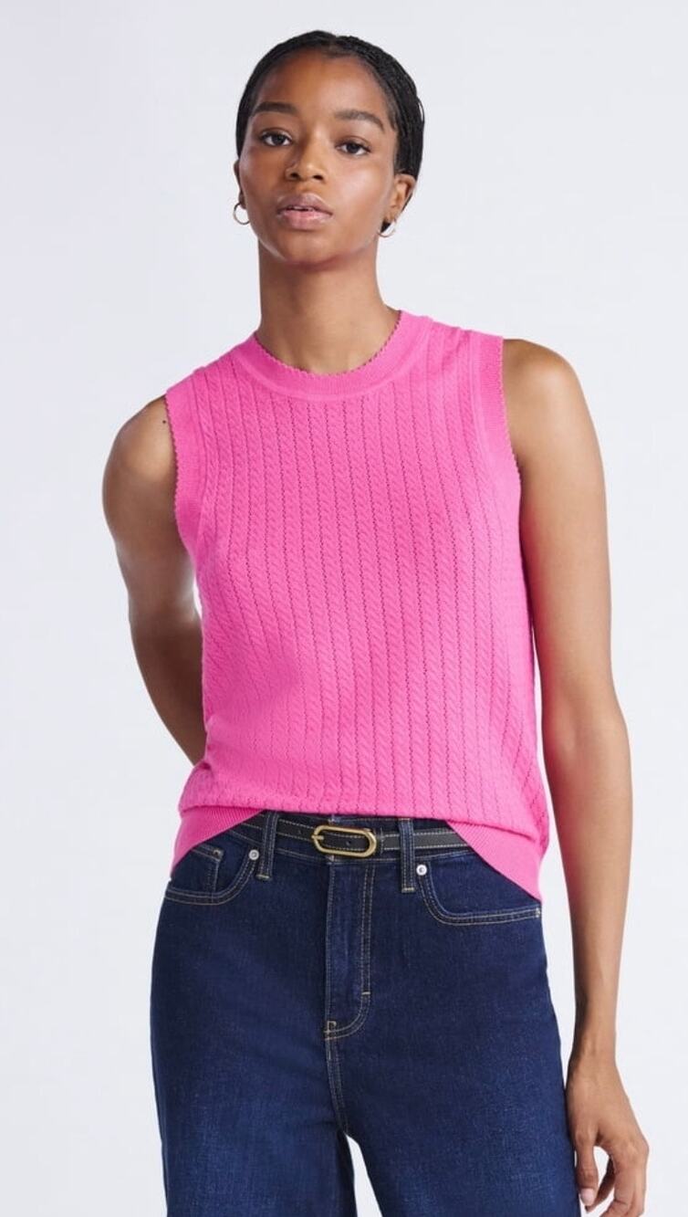 Free Assembly Women's Cozy Yarn Cable Sweater Shell Pullover Sleeveless pink XS